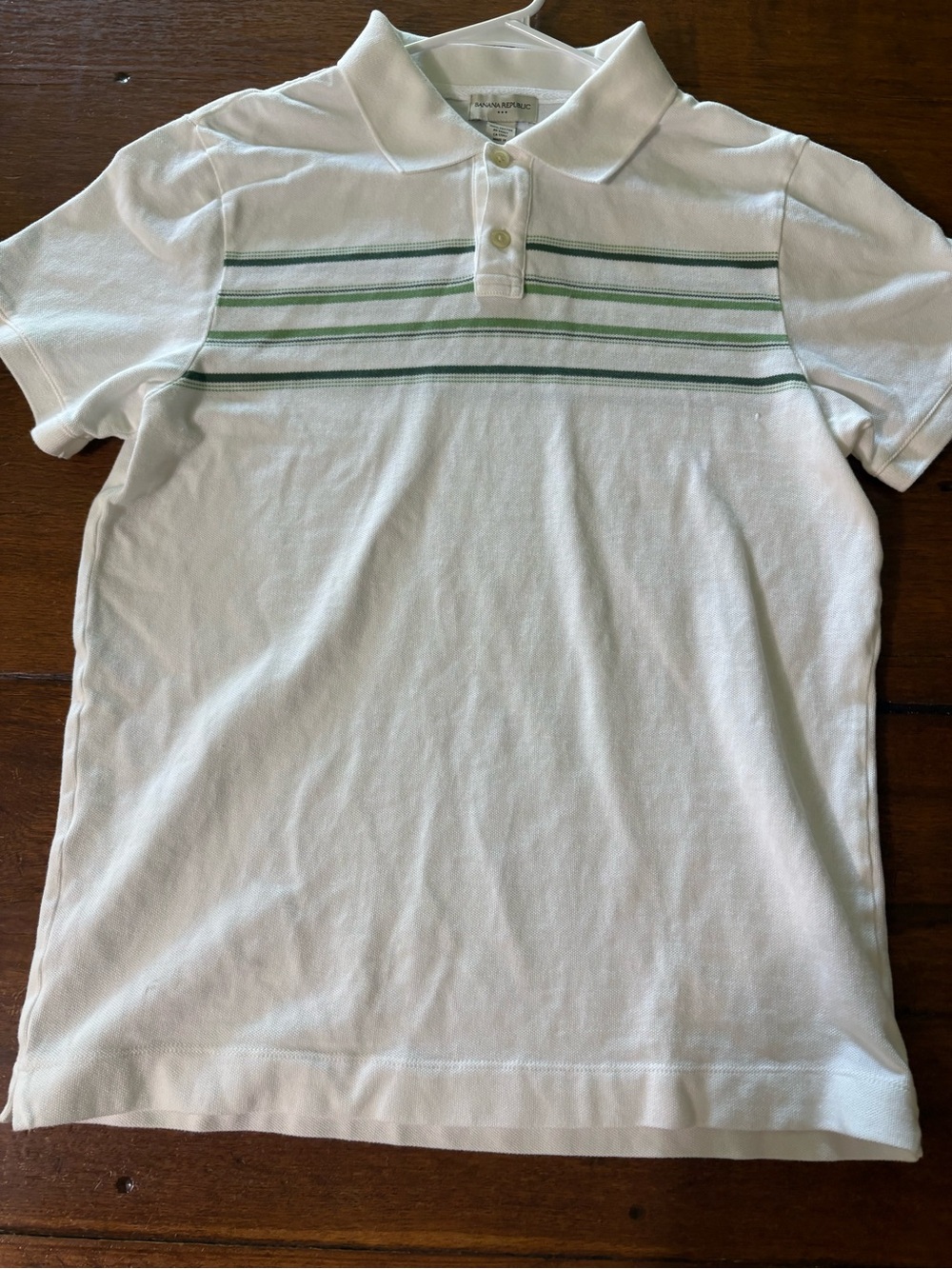 Banana Republic White Polo with Green Stripe Accents